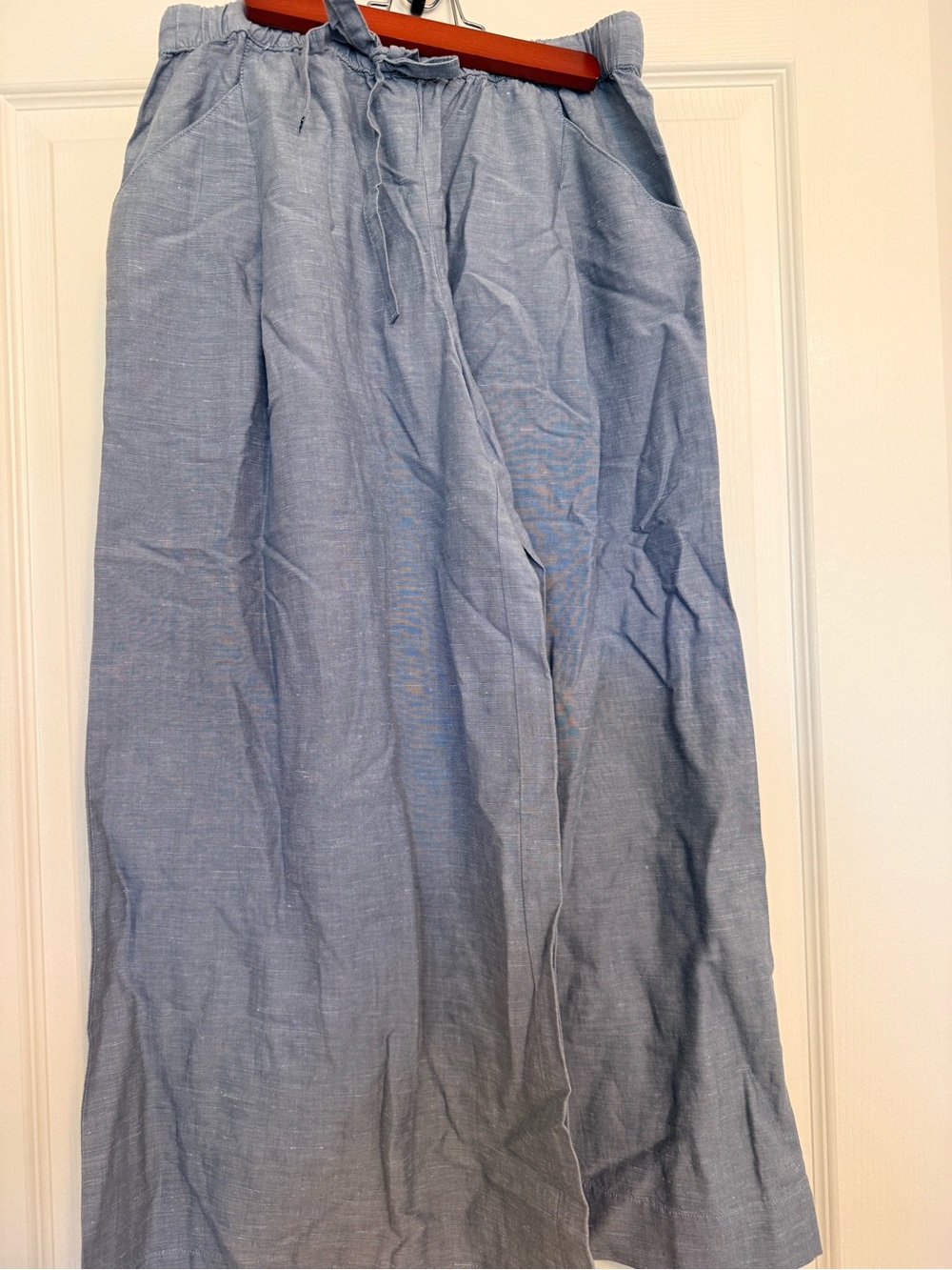 Women's Light Blue Linen Pants with Drawstring Waist